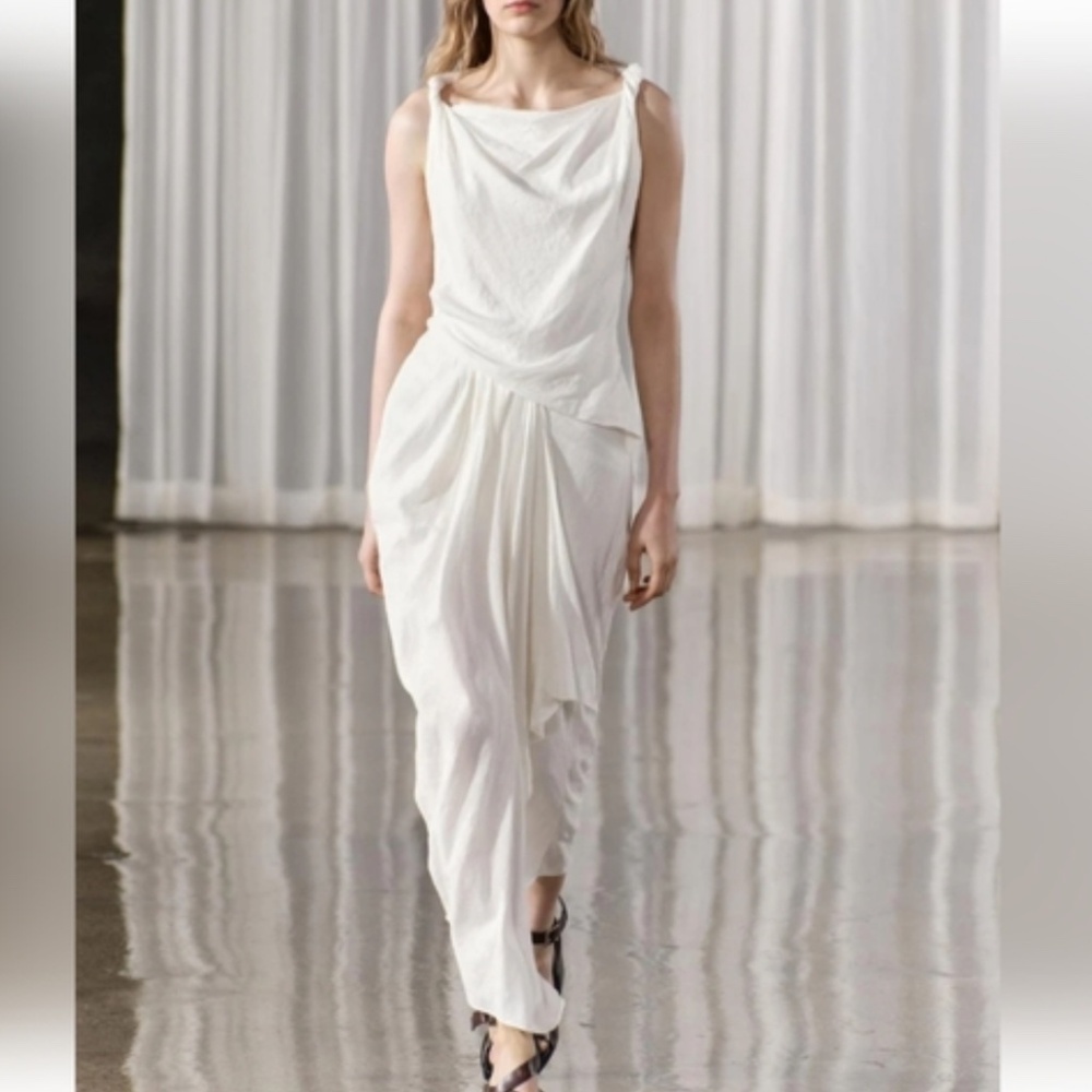 Zara white Linen blend draped dress